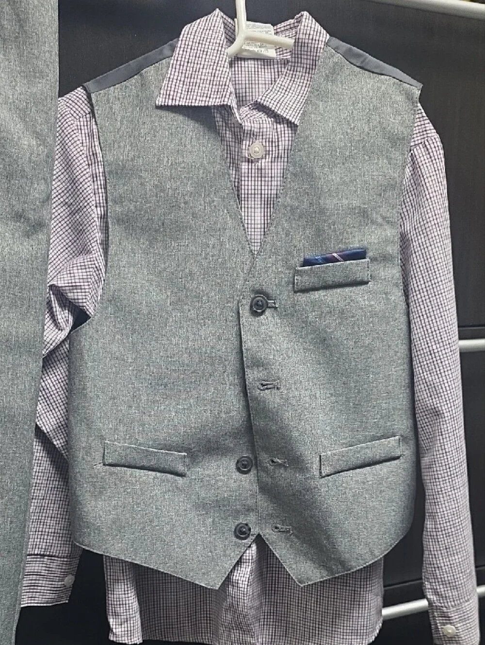 Vineyard Vines Gray Boys' Dress Vest, Pants & Check Shirt